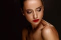 Fashion Beauty Portrait. Woman With Beautiful Makeup, Red Lips Royalty Free Stock Photo