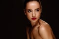 Fashion Beauty Portrait. Woman With Beautiful Makeup, Red Lips Royalty Free Stock Photo