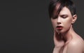 fashion beauty portrait of young woman with stylish haircut. woman with a creative color of hair. short hair Royalty Free Stock Photo