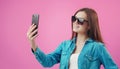 Fashion beauty taking selfie isolated