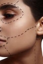 Fashion Beauty Woman with dashed line on her Skin