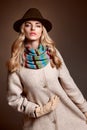 Fashion beauty woman in stylish coat hat, autumn Royalty Free Stock Photo