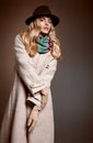 Fashion beauty woman in stylish coat hat, autumn Royalty Free Stock Photo