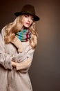 Fashion beauty woman in stylish coat hat, autumn Royalty Free Stock Photo