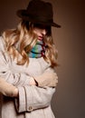 Fashion beauty woman in stylish coat hat, autumn Royalty Free Stock Photo