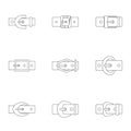 Fashion belt buckle icon set, outline style