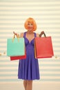 Fashion. Black Friday sales. happy woman go shopping. Crazy girl with shopping bags. Happy shopping online. Happy Royalty Free Stock Photo