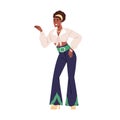 Fashion black girl in retro-styled clothes, 80s outfit. African-American woman wearing 1980s apparel, accessories for Royalty Free Stock Photo