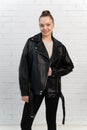 fashion black leather clothes clothing casual zipper isolated background jacket style white design