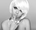 Fashion Blond Girl. Beauty Portrait Woman. White Short Hair. Iso Royalty Free Stock Photo