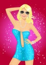 Fashion blonde disco girl dancing in night club