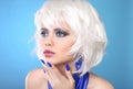 Fashion Bob Blond Girl. White Short Hair. Beauty makeup Portrait Royalty Free Stock Photo