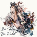 Fashion boho illustration with wild horse