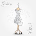 Fashion boutique, Evening dress, vintage icon vector illustration. Fabric pattern for clothes Royalty Free Stock Photo