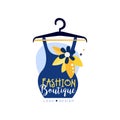 Fashion boutique logo design, clothes shop, beauty salon, dress store label vector Illustration