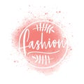 Fashion boutique logo with pink splashes vector illustration. Clothes store watercolor logotype with elegant calligraphy