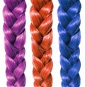 Fashion braid hair, three colored plaits isolated on white
