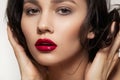 Fashion brunette with lip make-up, clean skin Royalty Free Stock Photo