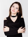 Fashion business beautiful young women in a little black dress with accessories