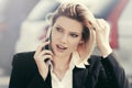 Fashion business woman calling on cell phone outdoor Royalty Free Stock Photo