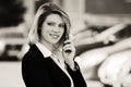 Fashion business woman calling on the cell phone outdoor Royalty Free Stock Photo