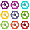 Fashion button icons set 9 vector