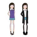 Fashion cartoon teenage girls wearing denim shorts