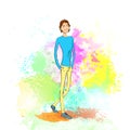 Fashion casual young man over colorful paint