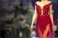 Fashion catwalk runway show model red dress Royalty Free Stock Photo