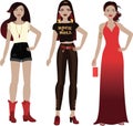 Fashion character wearing different types of outfits showing personal style