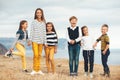 Fashion children in autumn field Royalty Free Stock Photo