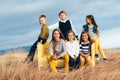 Fashion children in autumn field Royalty Free Stock Photo