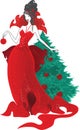 Fashion Christmas illustration. Women silhouettes in red dress isolated
