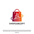 Fashion City Logo Concept Vector. Shopping center with Modern city Logo. shop and gifts symbol