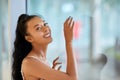 Fashion close-up portrait of young asian girl posing near to big window Royalty Free Stock Photo