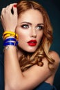 Fashion closeup stylish blond with red lips Royalty Free Stock Photo