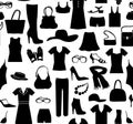 Fashion cloth seamless pattern. Women clothes and accessories. R