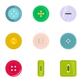 Fashion clothes button icon set, flat style