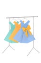 Fashion clothes: doll rack and hangers made of wire with ladies paper dresses Royalty Free Stock Photo