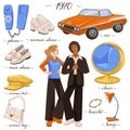 Fashion and clothes, furniture and objects of 70s Royalty Free Stock Photo