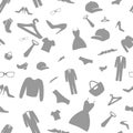 Fashion clothes shopping icons vector background. Seamless pattern, design illustration, silhouette accessories.