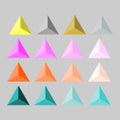 Fashion, clothing and decor: triangular pyramidal rhinestones, spikes, buttons gold, silver, steel, green, red, blue