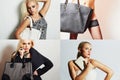 Fashion collage.Group of beautiful young women. girls with handbag