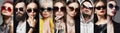 Fashion collage. People in Sunglasses. Summer glasses on boys and girls