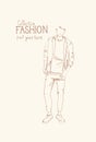 Fashion Collection Of Clothes Male Model Wearing Trendy Clothing Sketch