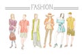 Fashion Collection Of Clothes Set Of Male And Female Models Wearing Trendy Clothing Sketch