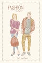 Fashion Collection Of Clothes Set Of Male And Female Models Wearing Trendy Clothing Sketch