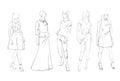 Fashion Collection Of Clothes Set Of Male And Female Models Wearing Trendy Clothing Sketch