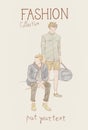 Fashion Collection Of Clothes Set Of Male Models Wearing Trendy Clothing Sketch