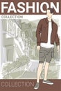 Fashion Collection Style Model Male Wear Elegant Clothes In Street Sketch